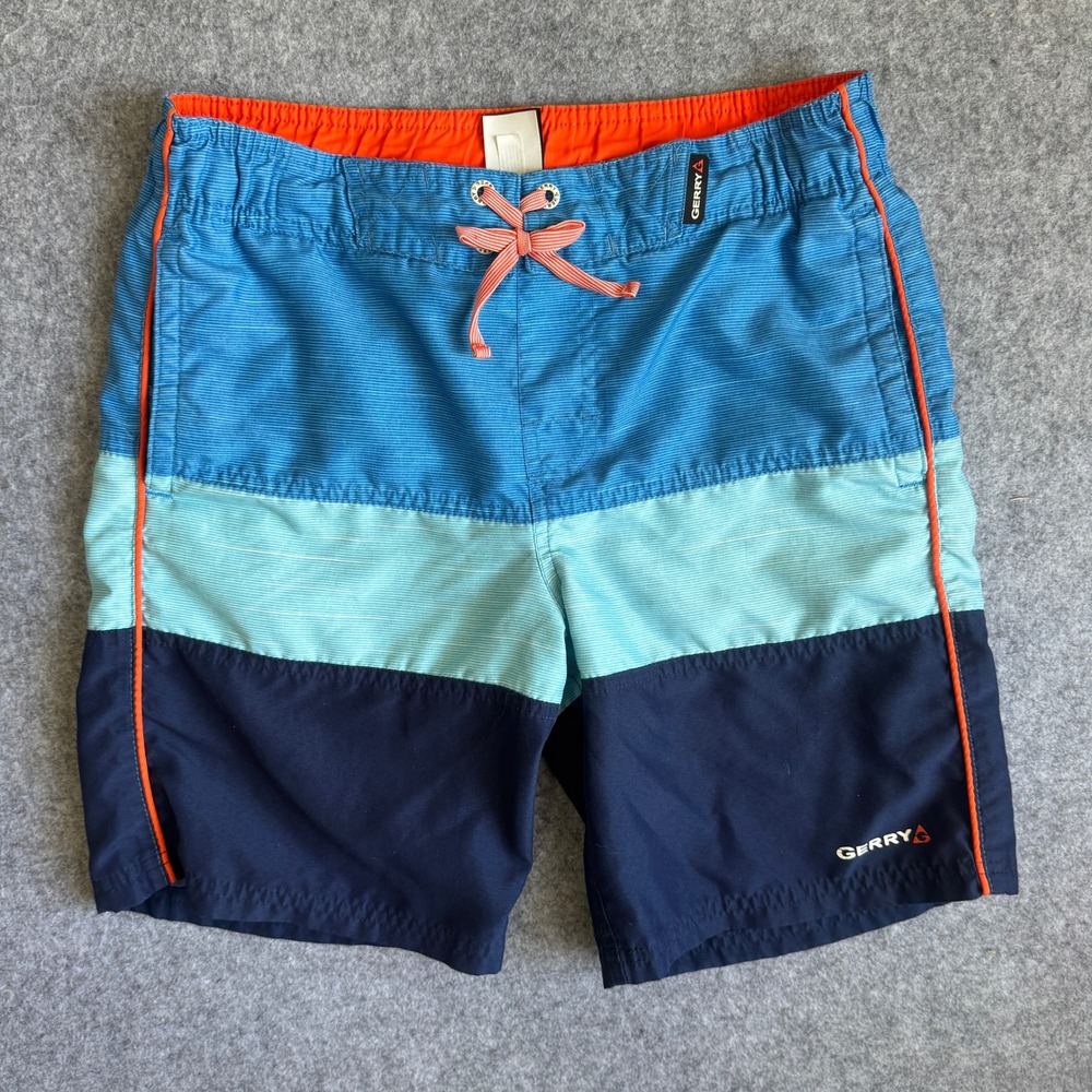 Gerry Boys Colorblock Swim Trunks Size M 10/12 Blue Orange Quick Dry Mesh Lining
